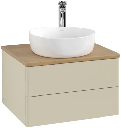 Picture of VILLEROY BOCH Antao Vanity unit, with lighting, 2 pull-out compartments, 600 x 360 x 500 mm, Front without structure, Silk Grey Matt Lacquer / Honey Oak #L18051HJ
