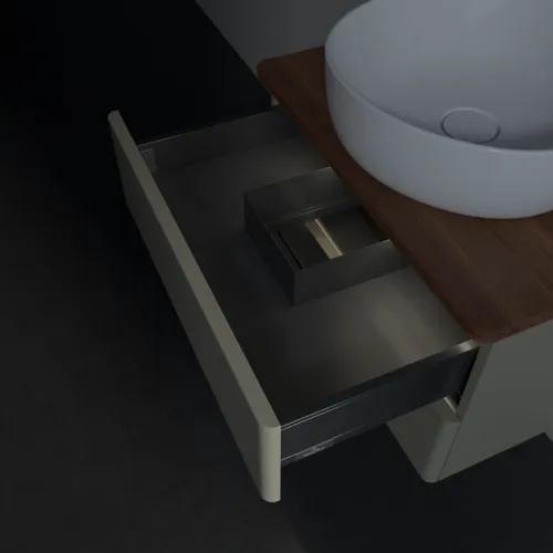 Bild von VILLEROY BOCH Antao Waschbeckenunterschrank, mit Beleuchtung, 2 Auszüge, 600 x 360 x 500 mm, Front ohne Struktur, Stone Grey Matt Lacquer / Warm Walnut #L18052HK