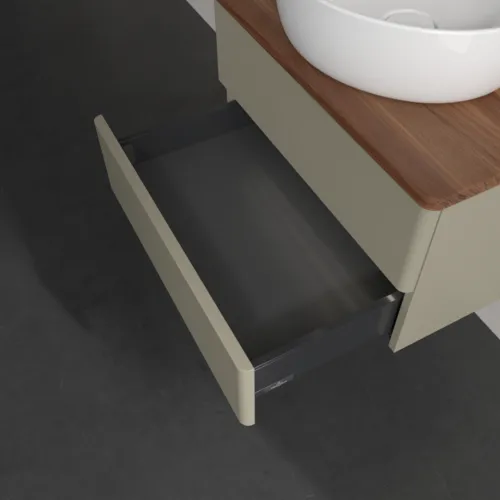 Bild von VILLEROY BOCH Antao Waschbeckenunterschrank, mit Beleuchtung, 2 Auszüge, 600 x 360 x 500 mm, Front ohne Struktur, Stone Grey Matt Lacquer / Warm Walnut #L18052HK