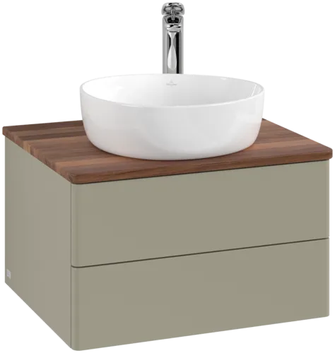 Picture of VILLEROY BOCH Antao Vanity unit, with lighting, 2 pull-out compartments, 600 x 360 x 500 mm, Front without structure, Stone Grey Matt Lacquer / Warm Walnut #L18052HK