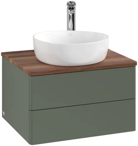 Picture of VILLEROY BOCH Antao Vanity unit, with lighting, 2 pull-out compartments, 600 x 360 x 500 mm, Front without structure, Leaf Green Matt Lacquer / Warm Walnut #L18052HL