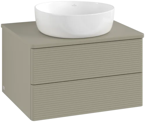 Picture of VILLEROY BOCH Antao Vanity unit, with lighting, 2 pull-out compartments, 600 x 360 x 500 mm, Front with grain texture, Stone Grey Matt Lacquer / Stone Grey Matt Lacquer #L18110HK