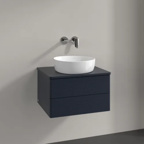 Bild von VILLEROY BOCH Antao Waschbeckenunterschrank, mit Beleuchtung, 2 Auszüge, 600 x 360 x 500 mm, Front mit Struktur, Midnight Blue Matt Lacquer / Midnight Blue Matt Lacquer #L18110HG