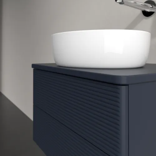 Bild von VILLEROY BOCH Antao Waschbeckenunterschrank, mit Beleuchtung, 2 Auszüge, 600 x 360 x 500 mm, Front mit Struktur, Midnight Blue Matt Lacquer / Midnight Blue Matt Lacquer #L18110HG