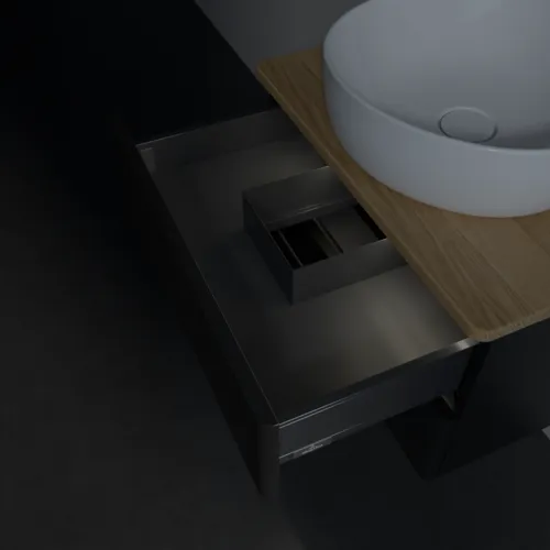 Bild von VILLEROY BOCH Antao Waschbeckenunterschrank, mit Beleuchtung, 2 Auszüge, 600 x 360 x 500 mm, Front ohne Struktur, Black Matt Lacquer / Honey Oak #L18051PD