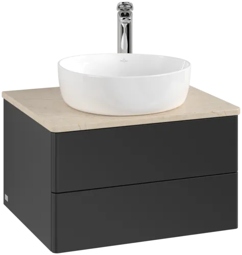 Picture of VILLEROY BOCH Antao Vanity unit, with lighting, 2 pull-out compartments, 600 x 360 x 500 mm, Front without structure, Black Matt Lacquer / Botticino #L18053PD