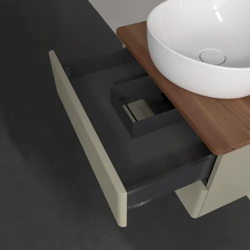 Bild von VILLEROY BOCH Antao Waschbeckenunterschrank, mit Beleuchtung, 2 Auszüge, 600 x 360 x 500 mm, Front mit Struktur, Stone Grey Matt Lacquer / Warm Walnut #L18112HK