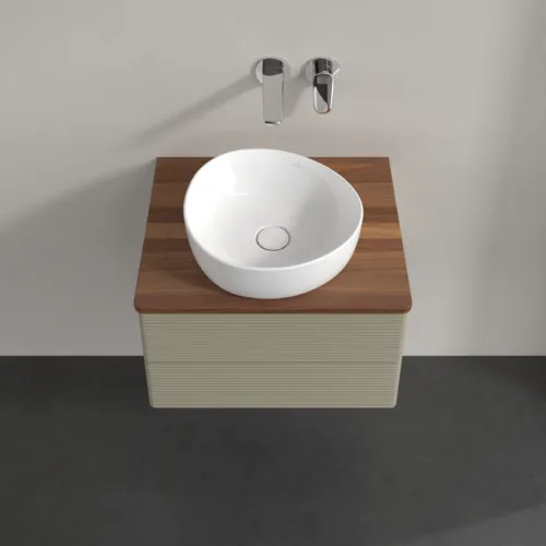 Bild von VILLEROY BOCH Antao Waschbeckenunterschrank, mit Beleuchtung, 2 Auszüge, 600 x 360 x 500 mm, Front mit Struktur, Stone Grey Matt Lacquer / Warm Walnut #L18112HK