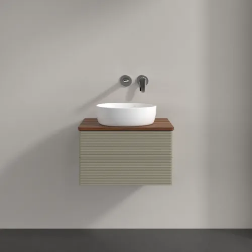 Bild von VILLEROY BOCH Antao Waschbeckenunterschrank, mit Beleuchtung, 2 Auszüge, 600 x 360 x 500 mm, Front mit Struktur, Stone Grey Matt Lacquer / Warm Walnut #L18112HK