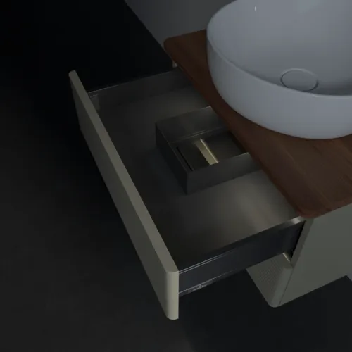 Bild von VILLEROY BOCH Antao Waschbeckenunterschrank, mit Beleuchtung, 2 Auszüge, 600 x 360 x 500 mm, Front mit Struktur, Stone Grey Matt Lacquer / Warm Walnut #L18112HK