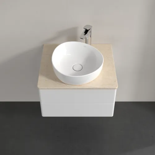 Bild von VILLEROY BOCH Antao Waschbeckenunterschrank, mit Beleuchtung, 2 Auszüge, 600 x 360 x 500 mm, Front ohne Struktur, Glossy White Lacquer / Botticino #L18053GF