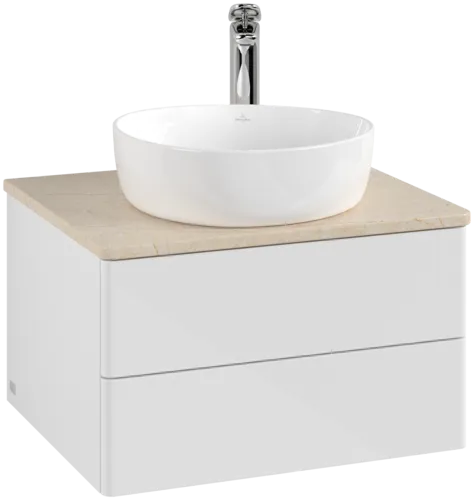 Picture of VILLEROY BOCH Antao Vanity unit, with lighting, 2 pull-out compartments, 600 x 360 x 500 mm, Front without structure, Glossy White Lacquer / Botticino #L18053GF