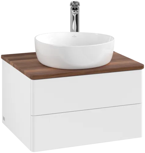 Picture of VILLEROY BOCH Antao Vanity unit, with lighting, 2 pull-out compartments, 600 x 360 x 500 mm, Front without structure, White Matt Lacquer / Warm Walnut #L18052MT
