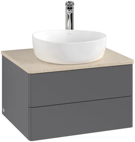 Picture of VILLEROY BOCH Antao Vanity unit, with lighting, 2 pull-out compartments, 600 x 360 x 500 mm, Front without structure, Anthracite Matt Lacquer / Botticino #L18053GK