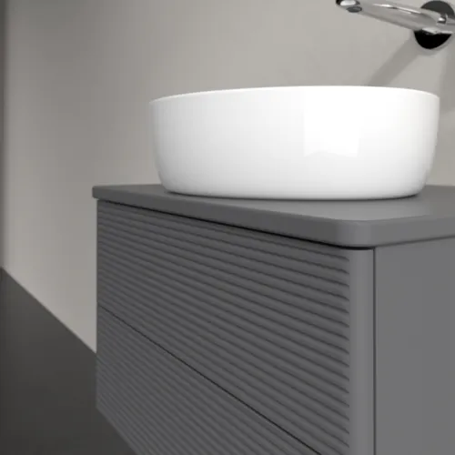Bild von VILLEROY BOCH Antao Waschbeckenunterschrank, mit Beleuchtung, 2 Auszüge, 600 x 360 x 500 mm, Front mit Struktur, Anthracite Matt Lacquer / Anthracite Matt Lacquer #L18110GK