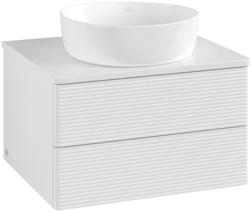 Picture of VILLEROY BOCH Antao Vanity unit, with lighting, 2 pull-out compartments, 600 x 360 x 500 mm, Front with grain texture, Glossy White Lacquer / Glossy White Lacquer #L18110GF