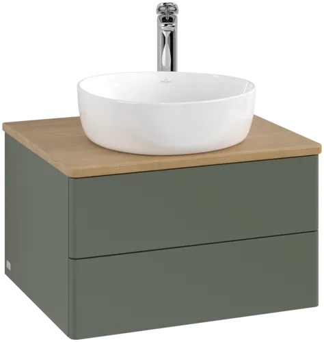 Picture of VILLEROY BOCH Antao Vanity unit, with lighting, 2 pull-out compartments, 600 x 360 x 500 mm, Front without structure, Leaf Green Matt Lacquer / Honey Oak #L18051HL