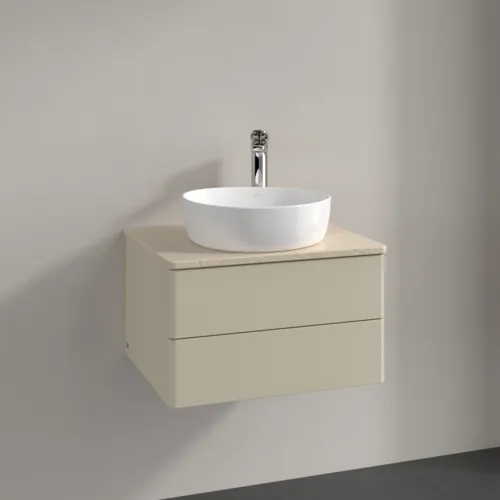 Obrázek VILLEROY BOCH Antao Vanity unit, with lighting, 2 pull-out compartments, 600 x 360 x 500 mm, Front without structure, Silk Grey Matt Lacquer / Botticino #L18053HJ