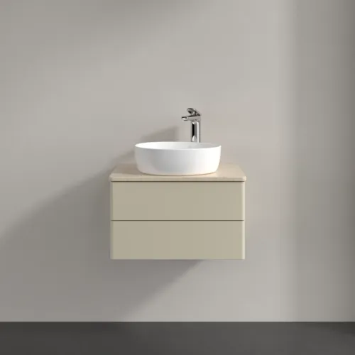 Obrázek VILLEROY BOCH Antao Vanity unit, with lighting, 2 pull-out compartments, 600 x 360 x 500 mm, Front without structure, Silk Grey Matt Lacquer / Botticino #L18053HJ