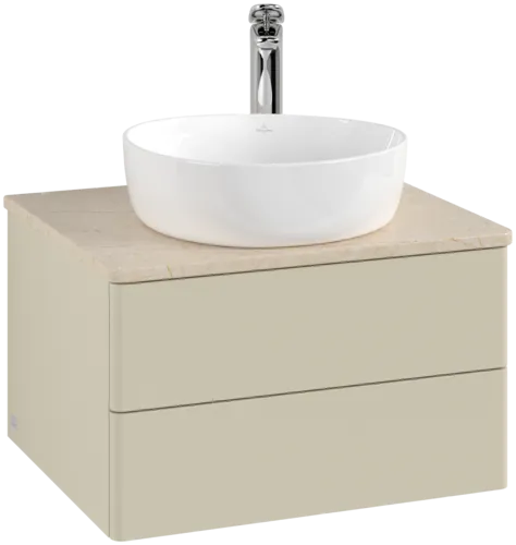 Picture of VILLEROY BOCH Antao Vanity unit, with lighting, 2 pull-out compartments, 600 x 360 x 500 mm, Front without structure, Silk Grey Matt Lacquer / Botticino #L18053HJ
