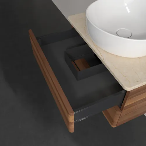 Bild von VILLEROY BOCH Antao Waschbeckenunterschrank, mit Beleuchtung, 2 Auszüge, 600 x 360 x 500 mm, Front ohne Struktur, Warm Walnut / Botticino #L18053HM