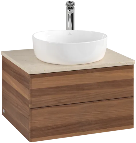 VILLEROY BOCH Antao Vanity unit, with lighting, 2 pull-out compartments, 600 x 360 x 500 mm, Front without structure, Warm Walnut / Botticino #L18053HM resmi