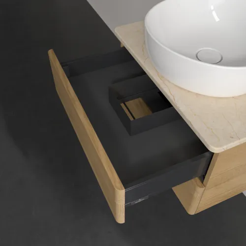 Bild von VILLEROY BOCH Antao Waschbeckenunterschrank, mit Beleuchtung, 2 Auszüge, 600 x 360 x 500 mm, Front ohne Struktur, Honey Oak / Botticino #L18053HN