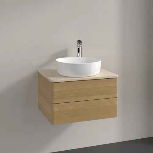 Bild von VILLEROY BOCH Antao Waschbeckenunterschrank, mit Beleuchtung, 2 Auszüge, 600 x 360 x 500 mm, Front ohne Struktur, Honey Oak / Botticino #L18053HN