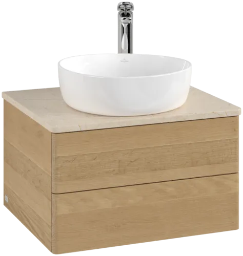 Picture of VILLEROY BOCH Antao Vanity unit, with lighting, 2 pull-out compartments, 600 x 360 x 500 mm, Front without structure, Honey Oak / Botticino #L18053HN