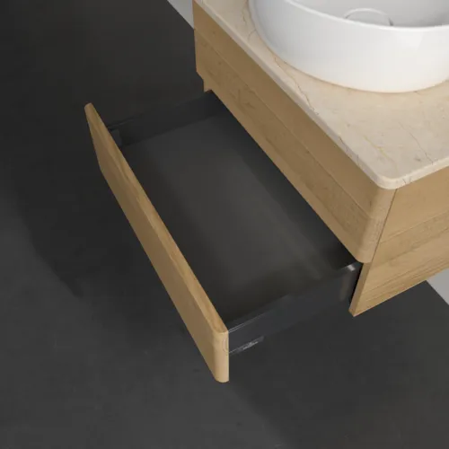 Bild von VILLEROY BOCH Antao Waschbeckenunterschrank, mit Beleuchtung, 2 Auszüge, 600 x 360 x 500 mm, Front ohne Struktur, Honey Oak / Botticino #L18053HN