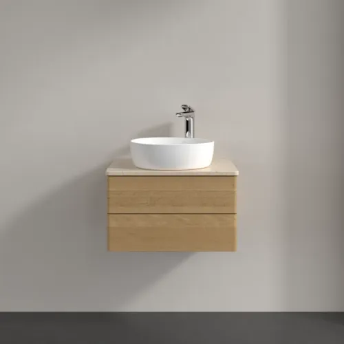 Bild von VILLEROY BOCH Antao Waschbeckenunterschrank, mit Beleuchtung, 2 Auszüge, 600 x 360 x 500 mm, Front ohne Struktur, Honey Oak / Botticino #L18053HN