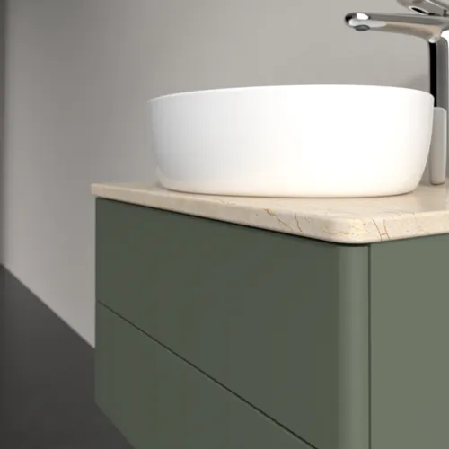 Bild von VILLEROY BOCH Antao Waschbeckenunterschrank, mit Beleuchtung, 2 Auszüge, 600 x 360 x 500 mm, Front ohne Struktur, Leaf Green Matt Lacquer / Botticino #L18053HL