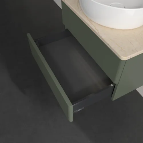 Bild von VILLEROY BOCH Antao Waschbeckenunterschrank, mit Beleuchtung, 2 Auszüge, 600 x 360 x 500 mm, Front ohne Struktur, Leaf Green Matt Lacquer / Botticino #L18053HL