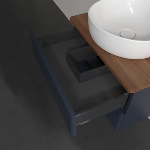 Bild von VILLEROY BOCH Antao Waschbeckenunterschrank, mit Beleuchtung, 2 Auszüge, 600 x 360 x 500 mm, Front ohne Struktur, Midnight Blue Matt Lacquer / Warm Walnut #L18052HG