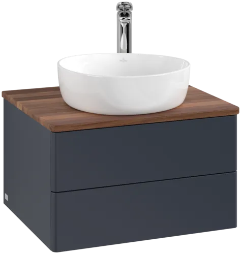 Picture of VILLEROY BOCH Antao Vanity unit, with lighting, 2 pull-out compartments, 600 x 360 x 500 mm, Front without structure, Midnight Blue Matt Lacquer / Warm Walnut #L18052HG