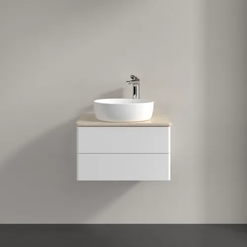 Bild von VILLEROY BOCH Antao Waschbeckenunterschrank, mit Beleuchtung, 2 Auszüge, 600 x 360 x 500 mm, Front ohne Struktur, White Matt Lacquer / Botticino #L18053MT