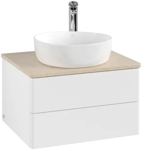 Picture of VILLEROY BOCH Antao Vanity unit, with lighting, 2 pull-out compartments, 600 x 360 x 500 mm, Front without structure, White Matt Lacquer / Botticino #L18053MT