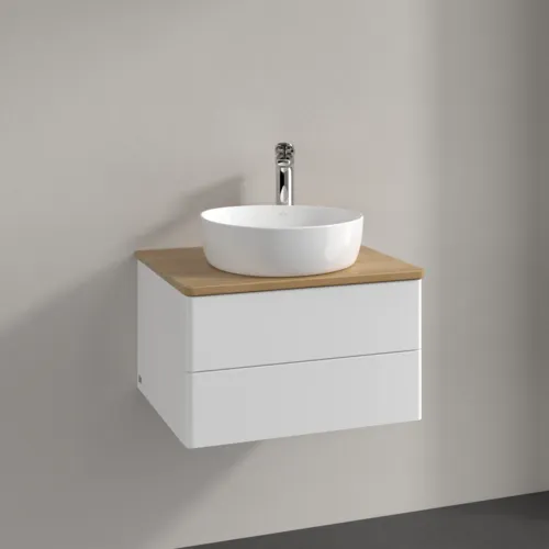 Bild von VILLEROY BOCH Antao Waschbeckenunterschrank, mit Beleuchtung, 2 Auszüge, 600 x 360 x 500 mm, Front ohne Struktur, White Matt Lacquer / Honey Oak #L18051MT