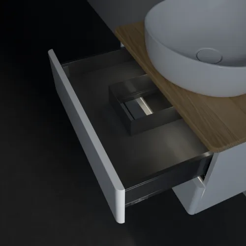 Bild von VILLEROY BOCH Antao Waschbeckenunterschrank, mit Beleuchtung, 2 Auszüge, 600 x 360 x 500 mm, Front ohne Struktur, White Matt Lacquer / Honey Oak #L18051MT