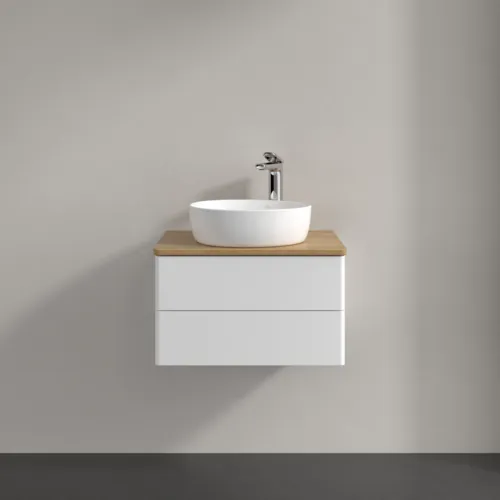 Bild von VILLEROY BOCH Antao Waschbeckenunterschrank, mit Beleuchtung, 2 Auszüge, 600 x 360 x 500 mm, Front ohne Struktur, White Matt Lacquer / Honey Oak #L18051MT