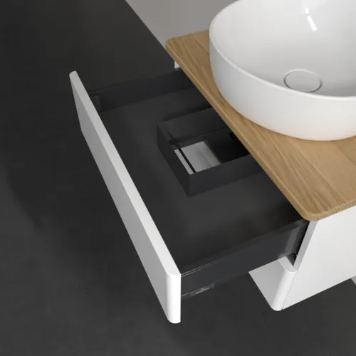 Bild von VILLEROY BOCH Antao Waschbeckenunterschrank, mit Beleuchtung, 2 Auszüge, 600 x 360 x 500 mm, Front ohne Struktur, White Matt Lacquer / Honey Oak #L18051MT