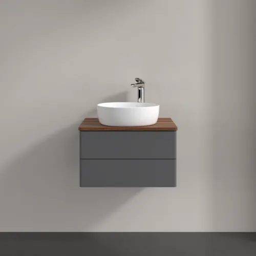 Bild von VILLEROY BOCH Antao Waschbeckenunterschrank, mit Beleuchtung, 2 Auszüge, 600 x 360 x 500 mm, Front ohne Struktur, Anthracite Matt Lacquer / Warm Walnut #L18052GK