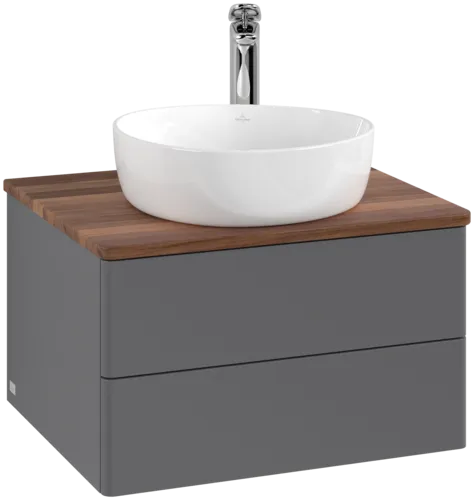 Picture of VILLEROY BOCH Antao Vanity unit, with lighting, 2 pull-out compartments, 600 x 360 x 500 mm, Front without structure, Anthracite Matt Lacquer / Warm Walnut #L18052GK