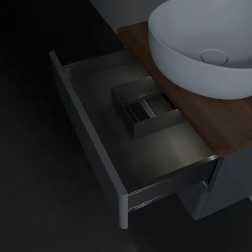 Bild von VILLEROY BOCH Antao Waschbeckenunterschrank, mit Beleuchtung, 2 Auszüge, 600 x 360 x 500 mm, Front ohne Struktur, Anthracite Matt Lacquer / Warm Walnut #L18052GK