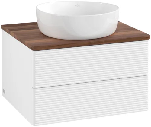 Зображення з  VILLEROY BOCH Antao Vanity unit, with lighting, 2 pull-out compartments, 600 x 360 x 500 mm, Front with grain texture, White Matt Lacquer / Warm Walnut #L18112MT