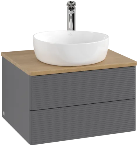 Picture of VILLEROY BOCH Antao Vanity unit, with lighting, 2 pull-out compartments, 600 x 360 x 500 mm, Front with grain texture, Anthracite Matt Lacquer / Honey Oak #L18151GK