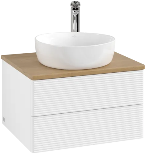 Picture of VILLEROY BOCH Antao Vanity unit, with lighting, 2 pull-out compartments, 600 x 360 x 500 mm, Front with grain texture, White Matt Lacquer / Honey Oak #L18151MT