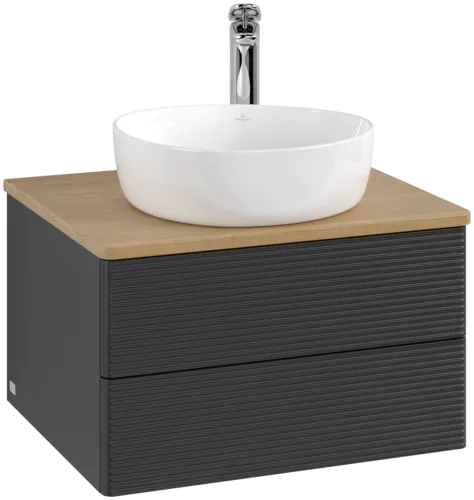 Picture of VILLEROY BOCH Antao Vanity unit, with lighting, 2 pull-out compartments, 600 x 360 x 500 mm, Front with grain texture, Black Matt Lacquer / Honey Oak #L18151PD