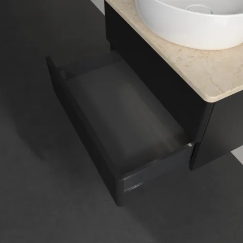 Bild von VILLEROY BOCH Antao Waschbeckenunterschrank, mit Beleuchtung, 2 Auszüge, 600 x 360 x 500 mm, Front mit Struktur, Black Matt Lacquer / Botticino #L18113PD
