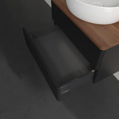 Bild von VILLEROY BOCH Antao Waschbeckenunterschrank, mit Beleuchtung, 2 Auszüge, 600 x 360 x 500 mm, Front mit Struktur, Black Matt Lacquer / Warm Walnut #L18112PD